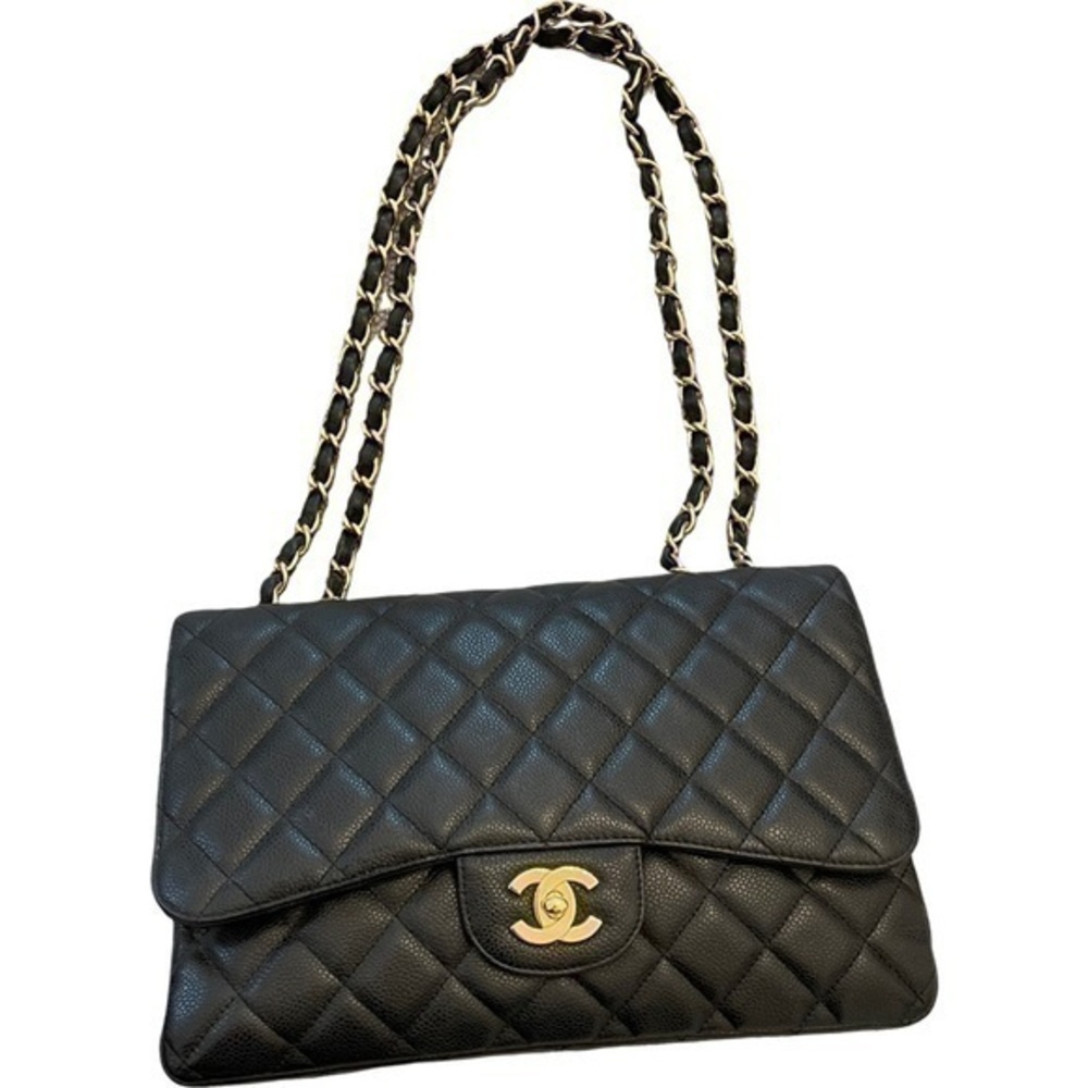 Chanel Large Classic Flap Handbag Black Caviar